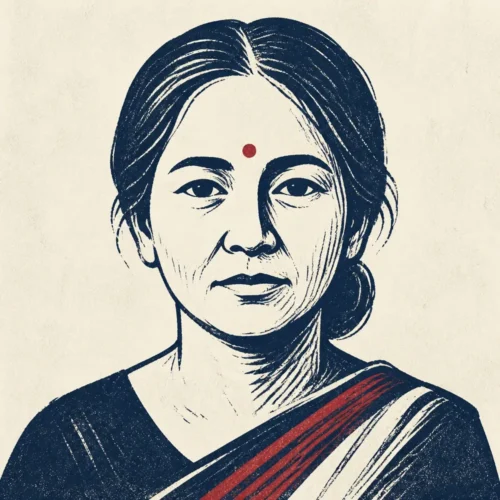 কাঠখোদাই রীতিতে আঁকা আনন্দী বসু এর প্রতিকৃতি