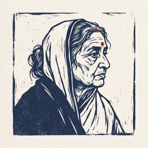 কাঠখোদাই রীতিতে আঁকা কনকলতা দেবী এর প্রতিকৃতি