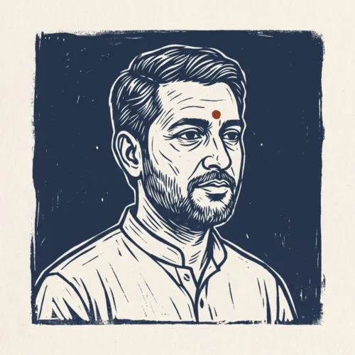 কাঠখোদাই রীতিতে আঁকা দেবব্রত সেন এর প্রতিকৃতি