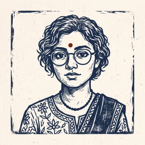 কাঠখোদাই রীতিতে আঁকা ঋতপর্ণা ঘোষ এর প্রতিকৃতি